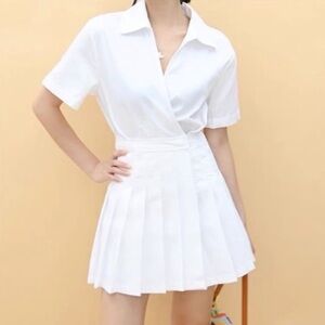 ZARA White Dress Poplin Box Pleated Jumpsuit Dress L